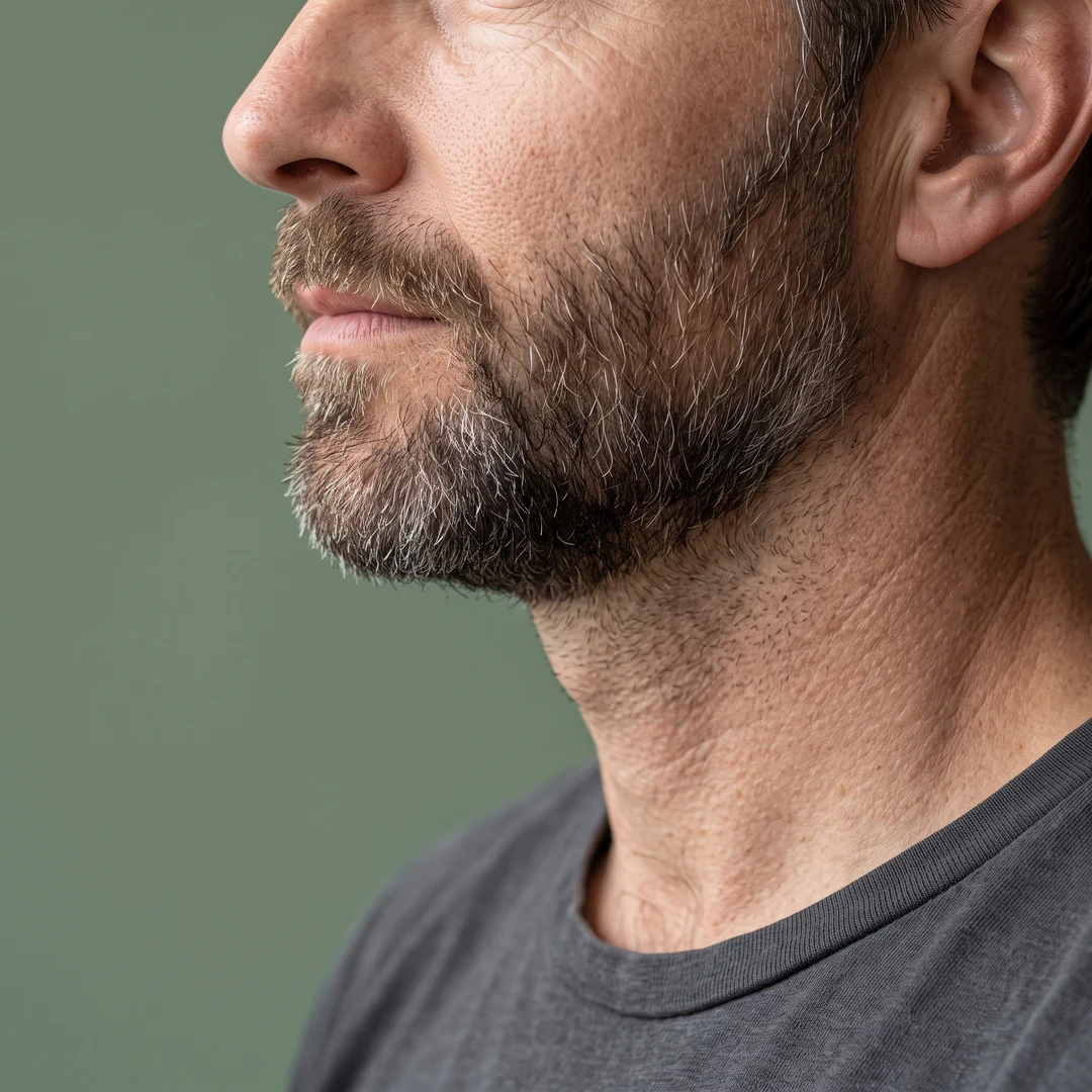 Profil d’un homme barbu, de la mâchoire au cou