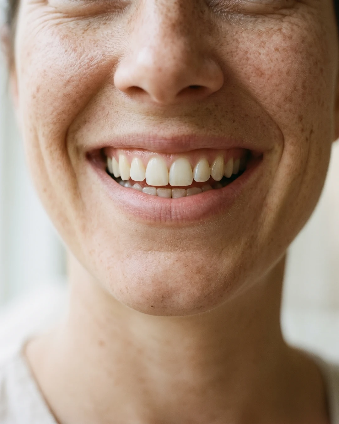 Sourire naturel, gros plan sur la bouche