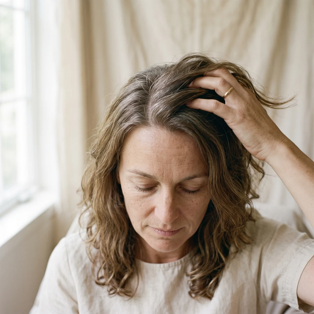 Femme passant la main dans ses cheveux